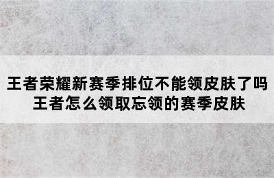 王者荣耀新赛季排位不能领皮肤了吗 王者怎么领取忘领的赛季皮肤